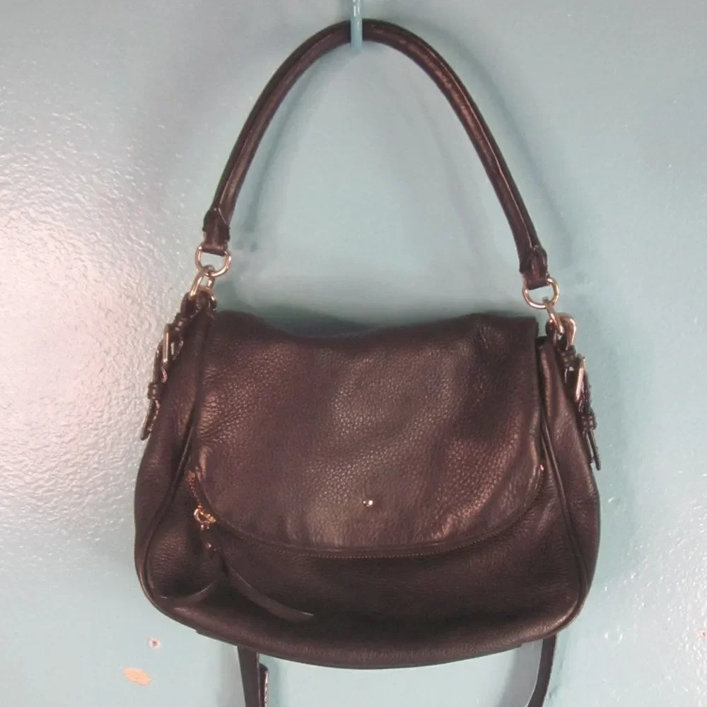 Kate Spade Black Pebbled Leather Purse Shoulder Bag Flap Top Bag